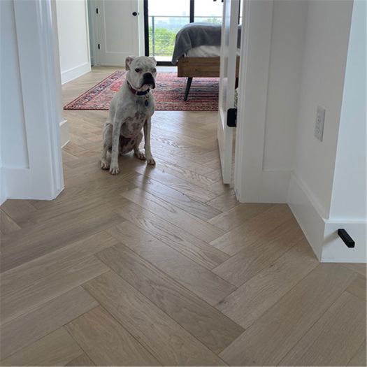 Wire Brushed Ivory Herringbone White Oak Flooring - 4.33"