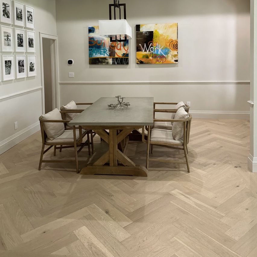 Wire Brushed St. Moritz Herringbone White Oak Flooring - 4.75